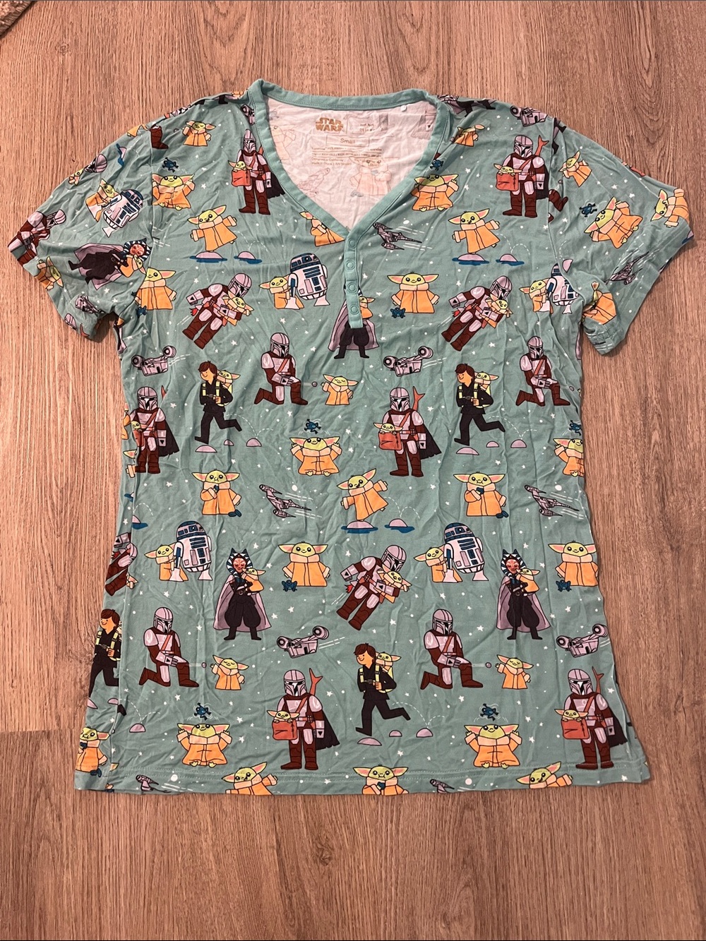 Little Sleepies Women's Mint Green Star Wars Print Short Sleeve Pajama Top